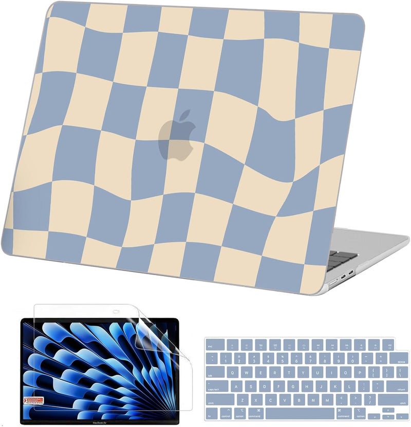 AKIT Compatible with MacBook Air 13 inch Case 2026 2025 2024-2022 M4 M3 M2 A3240 A3113 A2681, Pattern Hard Shell Laptop Case+Screen Protector+Keyboard Cover for MacBook Air 13.6 inch, Blue Checkboard - Image 1